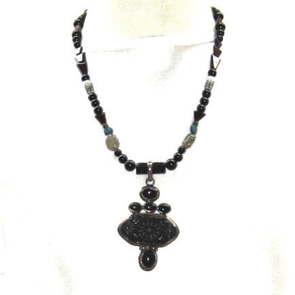 Silver Obsidian Beaded Necklace